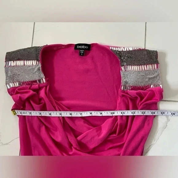 Bebe/ Tank top/ 2  tone silver metal mesh chain detail/ Hot pink/ Size US S - Picture 9 of 9